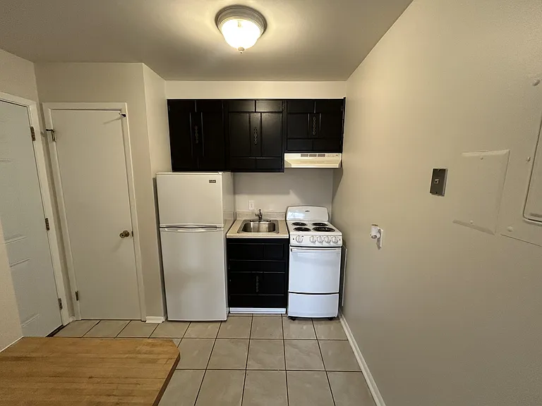 Studio economy kitchen, pantry and built-in table.
