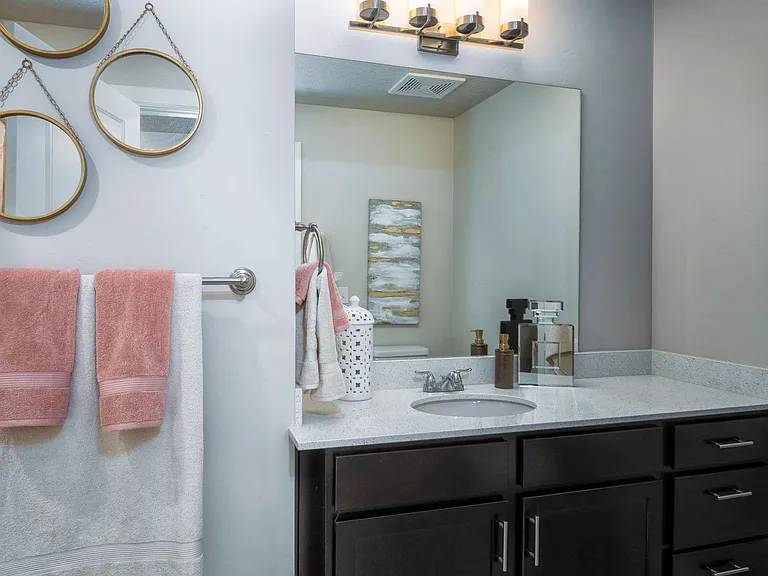 Enjoy ample countertop space in the bathroom