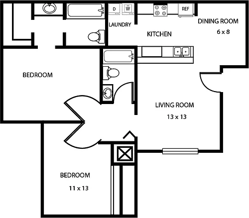 Floor plan Two Bedroom Two Bathroom 60%