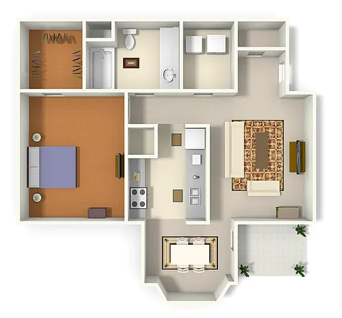 Floor plan A1 Wateree - 1 Bedroom, 1 Bathroom