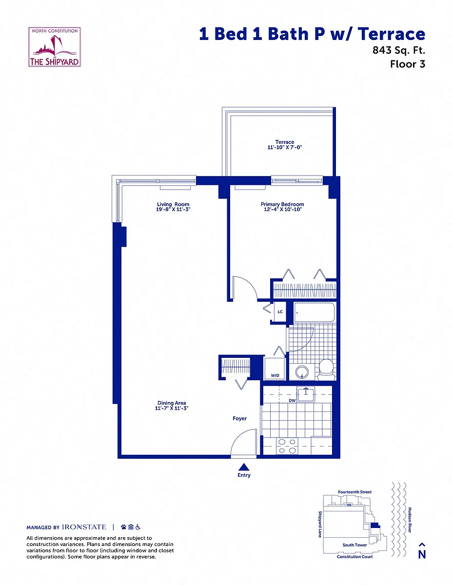 Floor plan 1 Bed 1 Bath P with Terrace