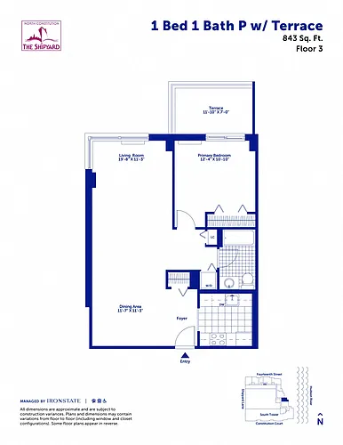 Floor plan 1 Bed 1 Bath P with Terrace
