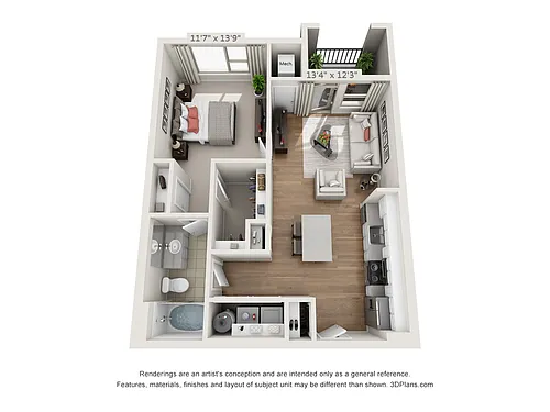 Floor plan 1-Bedroom 1-Bathroom | 724 sqft