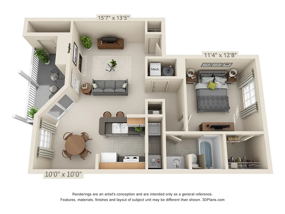 Floor plan 1-Bedroom 1-Bathroom FP | 886 sqft