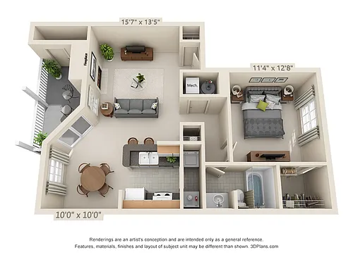 Floor plan 1-Bedroom 1-Bathroom FP | 886 sqft