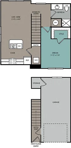 Floor plan Carriage 1B Townhome 1C Garage