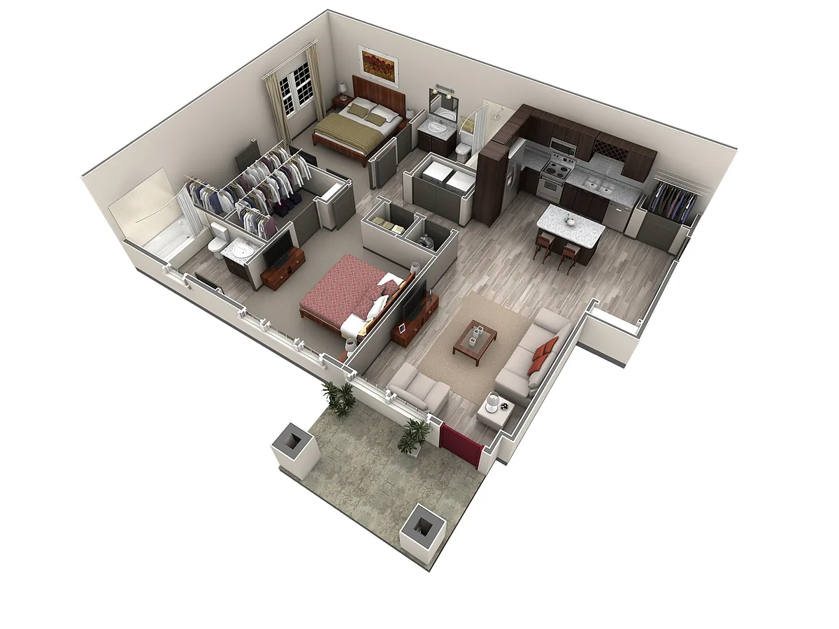 Floor plan 2 BR Designer Courtyard Garage