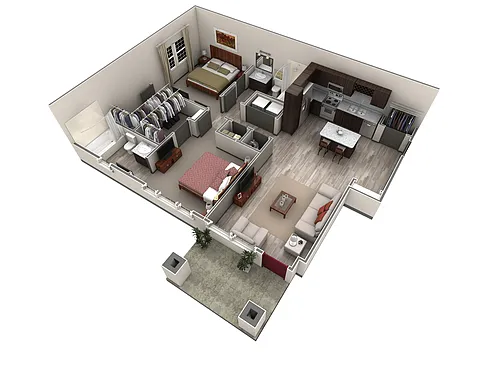 Floor plan 2 BR Designer Courtyard Garage