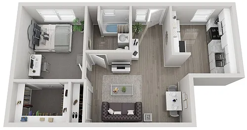 Floor plan A7 1x1 H Semi-Upgraded - Call for Availability