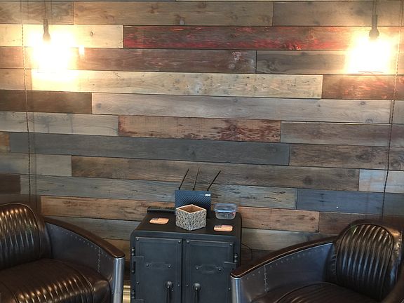 Plank wall in office