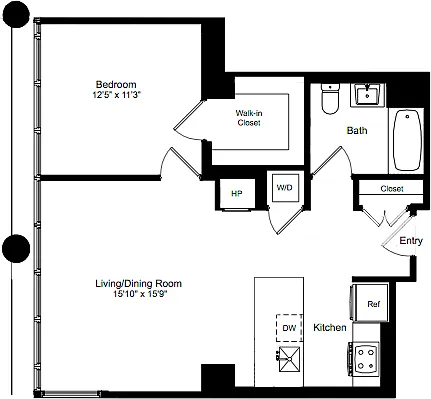 Floor plan One Bedroom M 3-12