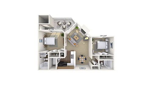 Floor plan 2 Bed, 2 Bath C (80% Income Restricted)