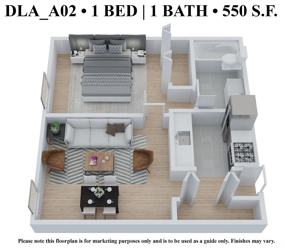 Floor plan One Bedroom One Bath - DLA550