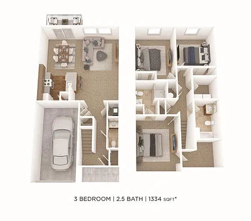 Floor plan Three Bedroom 2.5 Bath Townhome