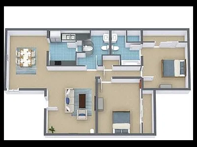 Floor plan 2 Bed, 2 Bath (60% Income Restricted)