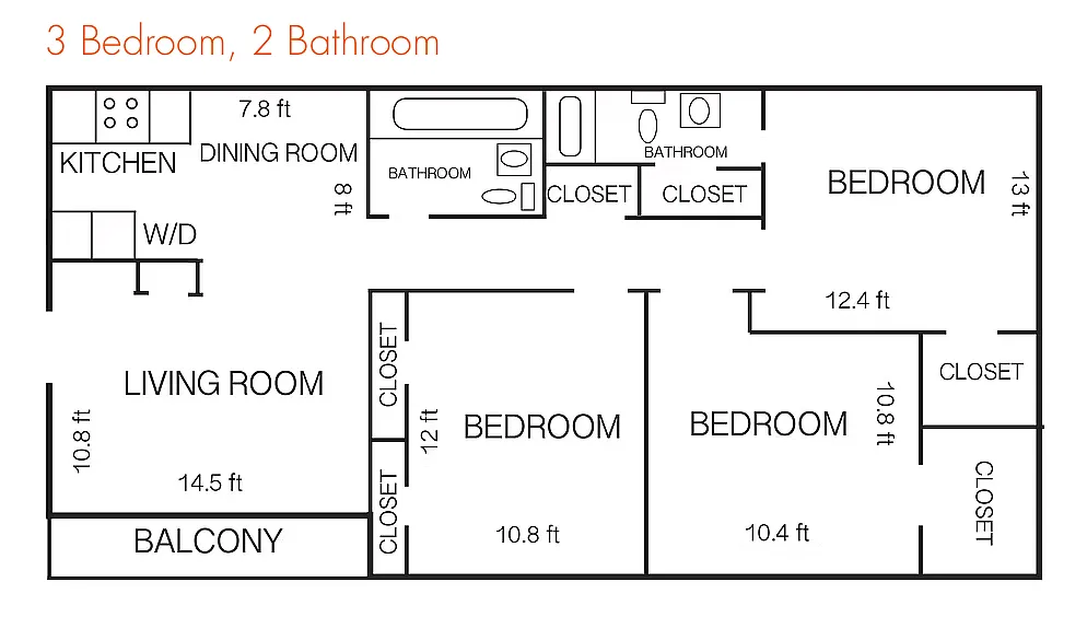 Floor plan 3 Bedroom 2 Bath