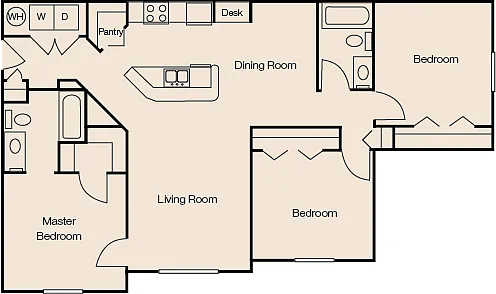 Floor plan Three Bedroom Two Bathroom 60%