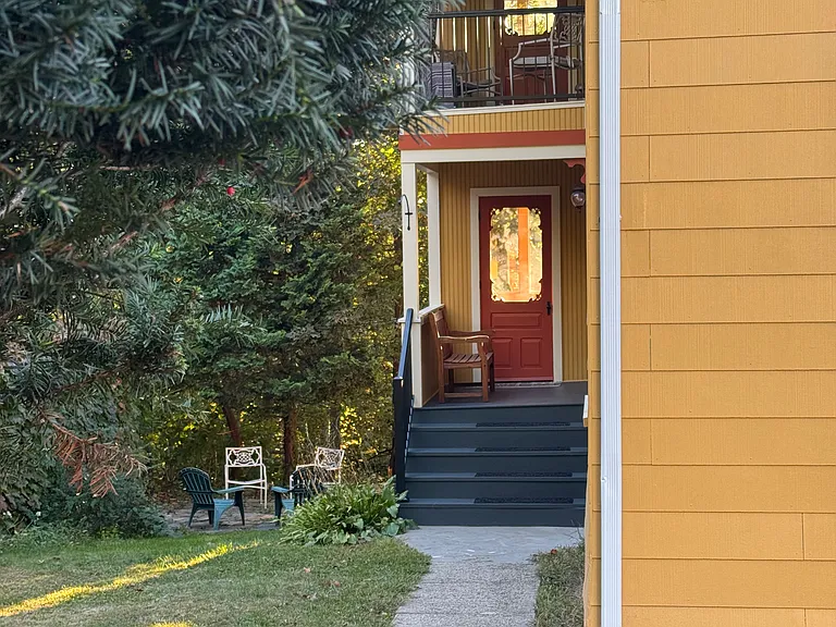 A side view of the back porch door entrances.