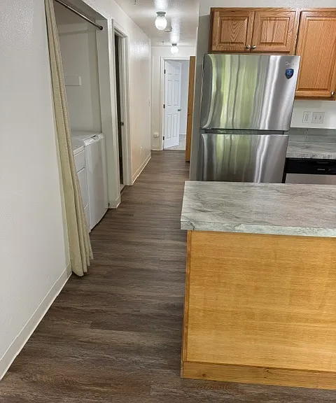 In-unit Washer and Dryer adjacent to new kitchen island!