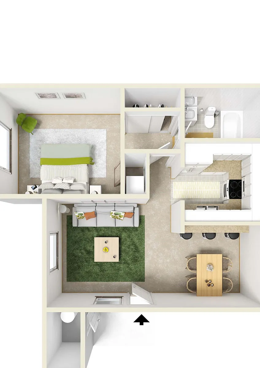 Floor plan 1BD, 1BTH