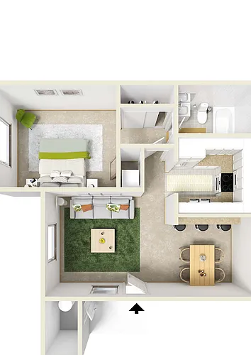 Floor plan 1BD, 1BTH
