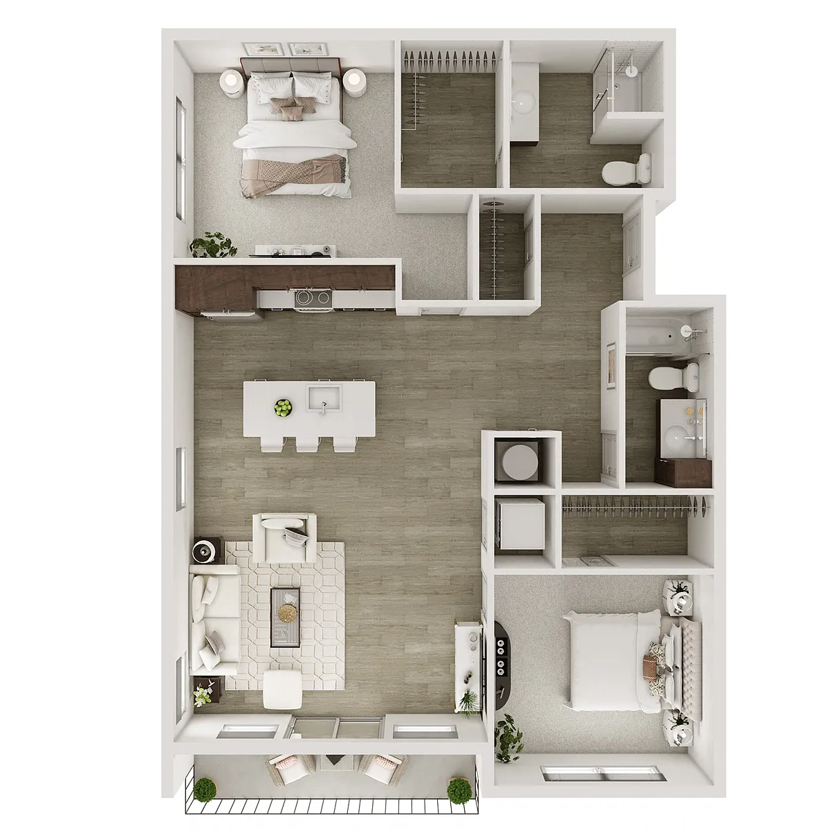 Floor plan 2 Bedroom, 2 Bathroom - 1264 SF