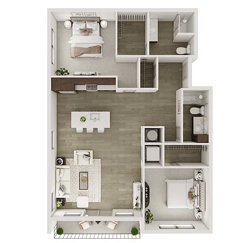 Floor plan 2 Bedroom, 2 Bathroom - 1264 SF