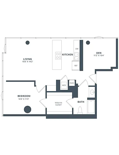 Floor plan 1 Bed/1 Bath Den-A7D