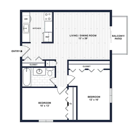 Floor plan 2 Bedroom 1 Bath
