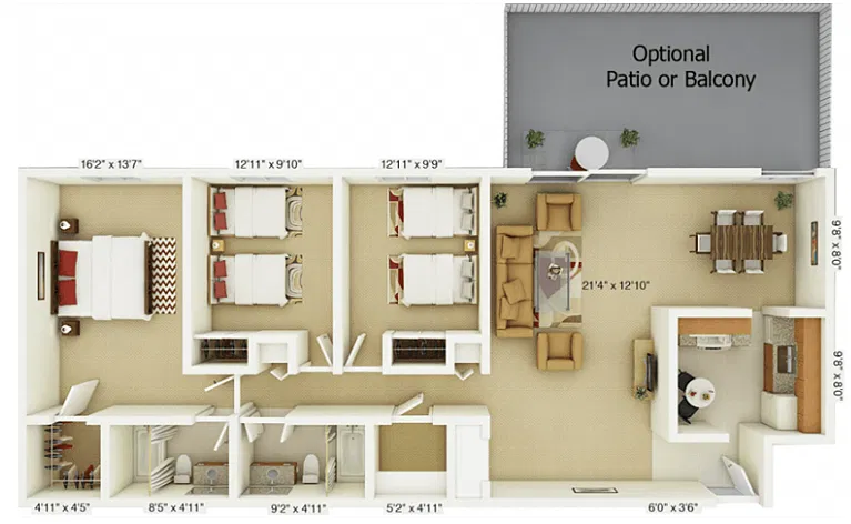 Floor plan 3 Bedroom Lake Forest