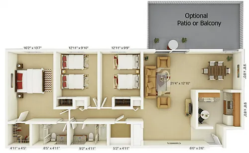 Floor plan 3 Bedroom Lake Forest