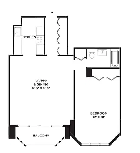 Floor plan Crown Towers- 1 BD South - Large