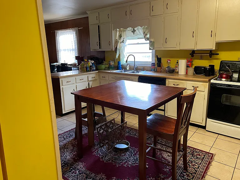 Another view of kitchen, from hallway (Old picture; since repainted.)