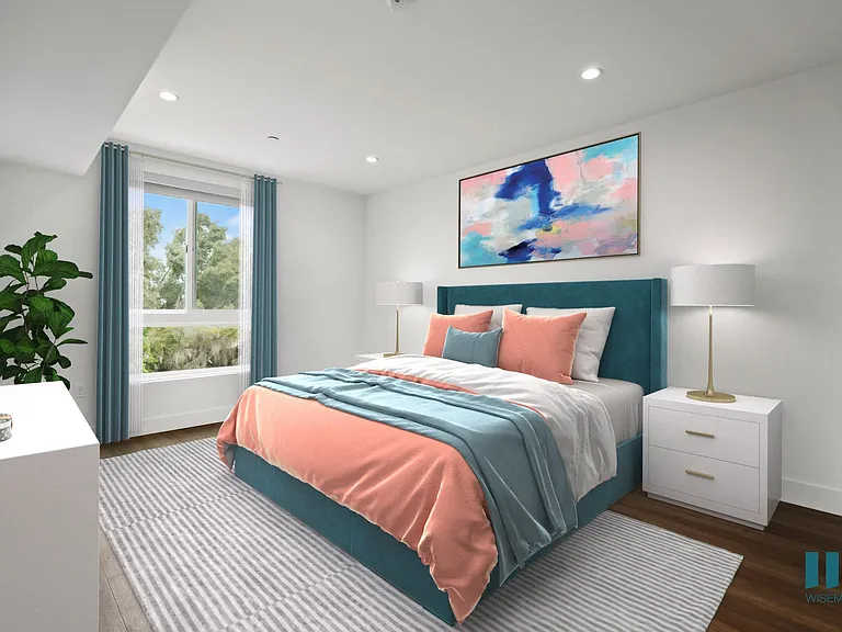 Bedroom with Large-Size Windows, Recessed Lighting, and Vinyl Flooring