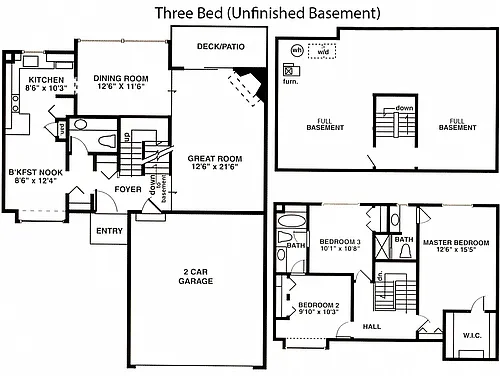 Floor plan North - 3 Bedroom 2.5 Bath Townhome