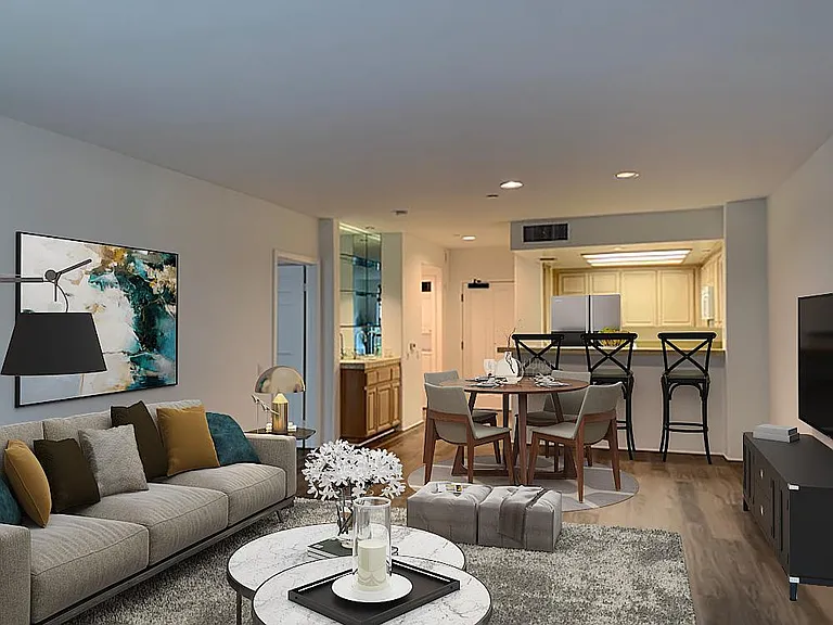 Living rooms with wet bars in select units