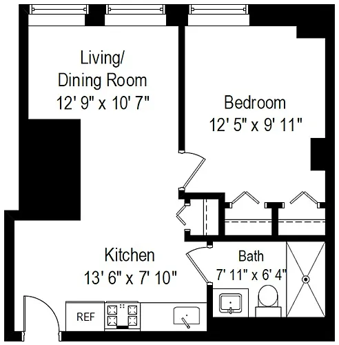 Floor plan 1 bed, 1 bath