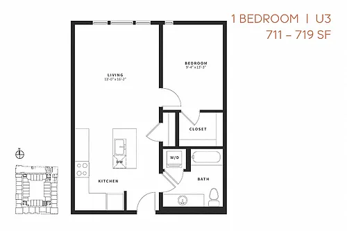 Floor plan Urban One Bedroom U3