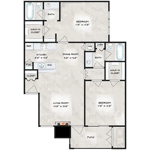 Floor plan 2-2 Bath Split