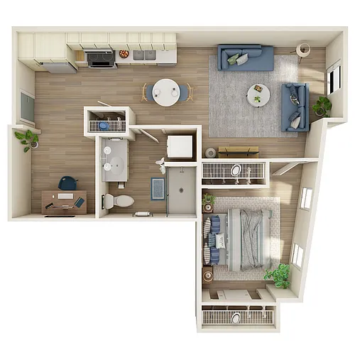 Floor plan 1 Bed, 1 Bath Den - MFTE - H