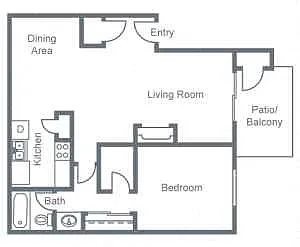Floor plan 1 Bedroom, 1 Bathroom