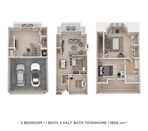 Floor plan 2 Bed 2 Bath - Townhome 1800sqft
