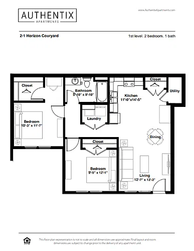 Floor plan 2 Bed 1 Bath Horizon Courtyard