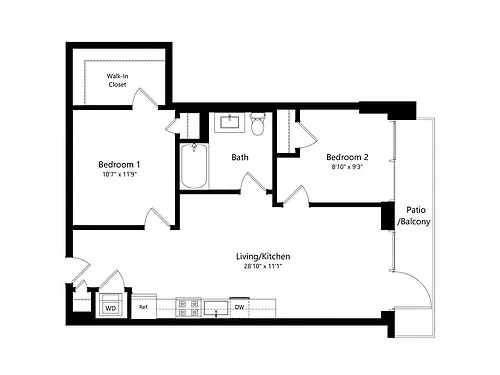Floor plan 2 Bedroom - 1 Bath | Bj4