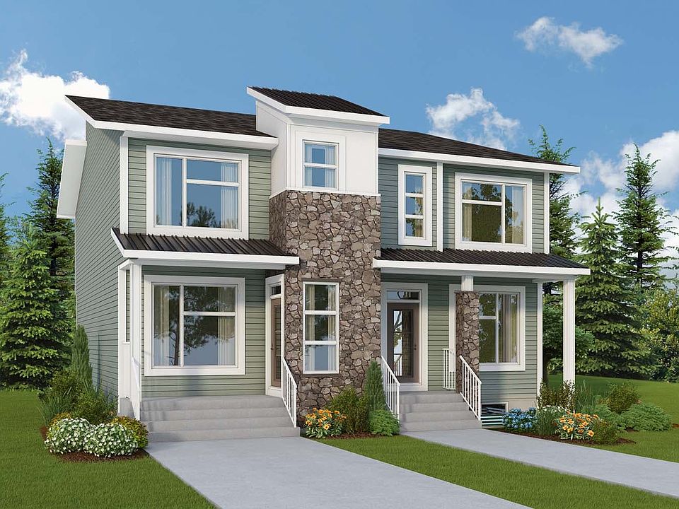 Exterior view of the Semi D Farmhouse Elevation by Brookfield Residential in Calgary.