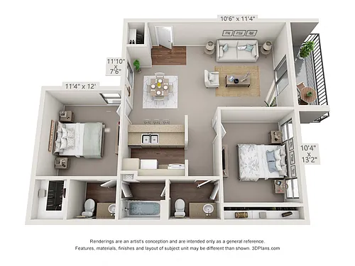 Floor plan 2 Bedroom, 1 1/2 Bath