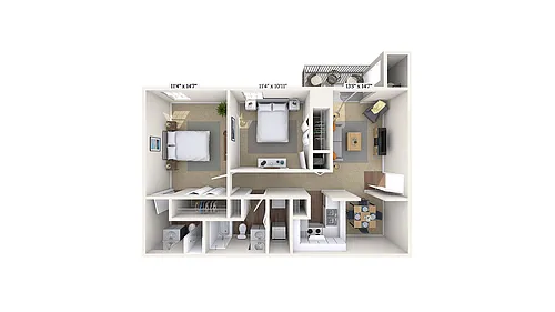 Floor plan 2 Bed, 2 Bath A
