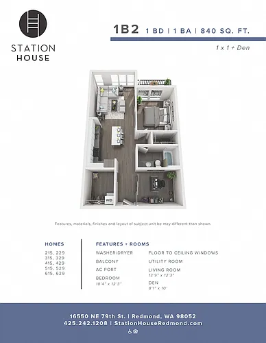 Floor plan 1 Bedroom + Den - A3