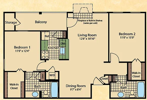 Floor plan 2 Bed | 2 Bath - B3