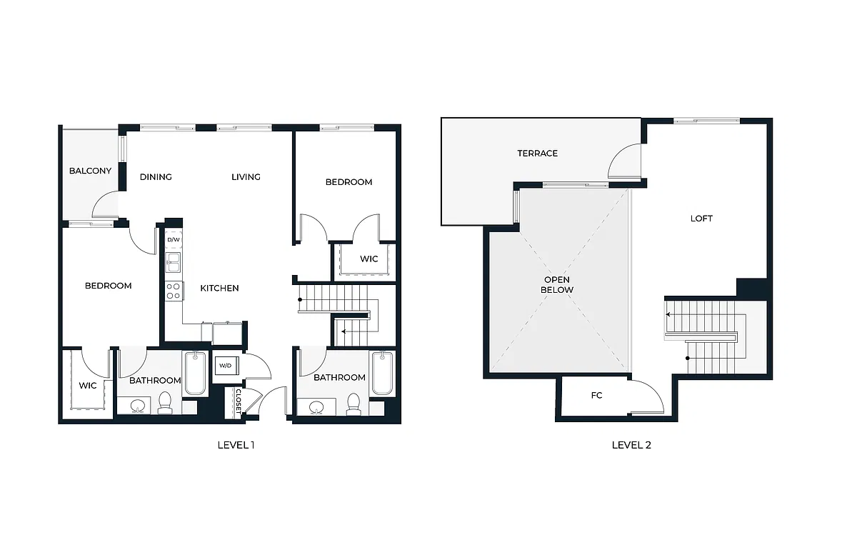 Floor plan Two Bedroom Loft C1L